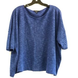 Eileen Fisher boxy linen blend blue knit top L